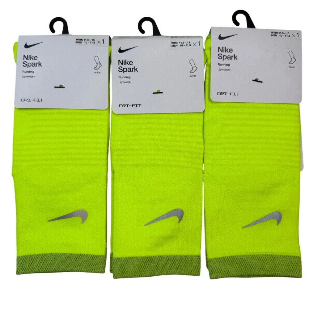 3 Nike Spark Lightweight Running Ankle Socks Volt Neon Yellow M 10-11.5